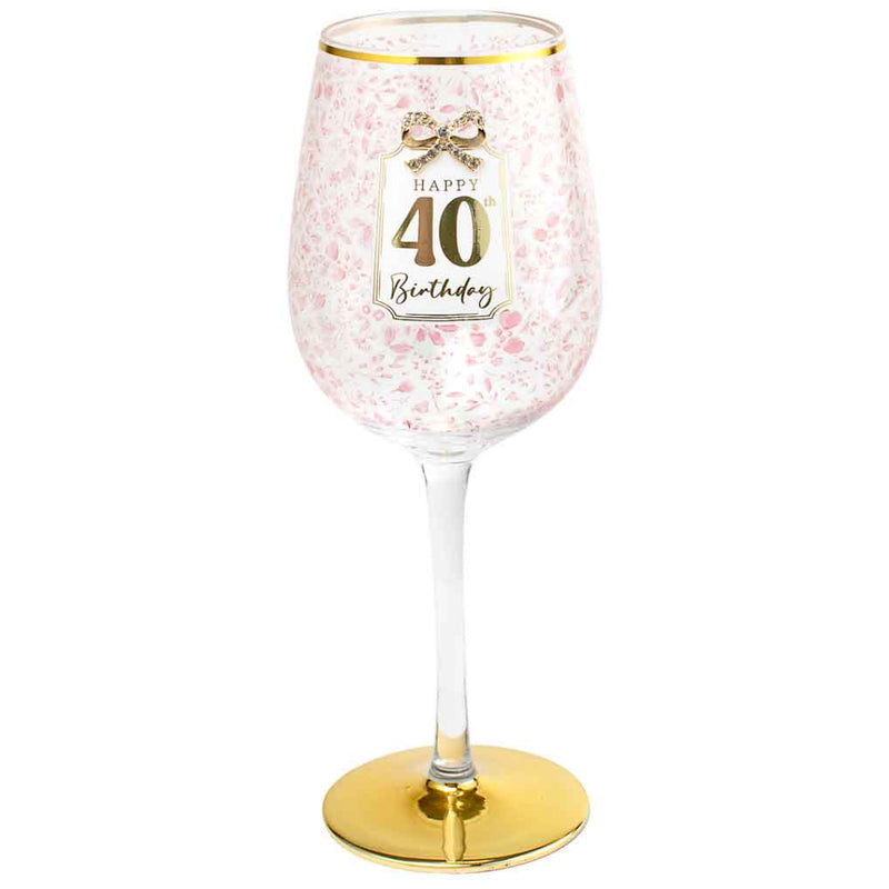 40th Birthday pretty bow glass 400ml for birthday gifting