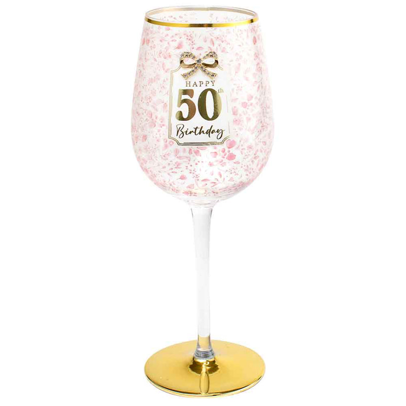 50th Birthday pretty bow glass 400ml for birthday gifting