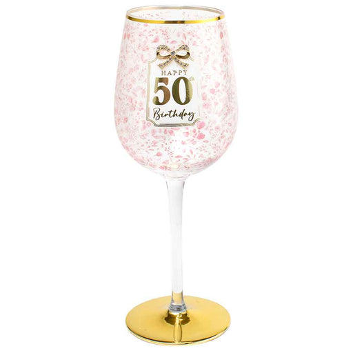 50th Birthday pretty bow glass 400ml for birthday gifting
