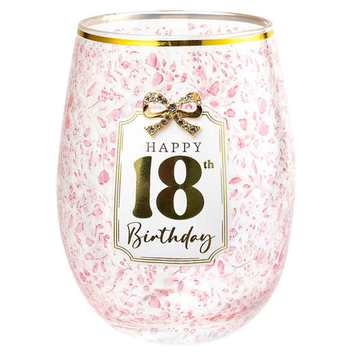 18th Birthday pretty bow stemless glass 560ml for birthday gifting