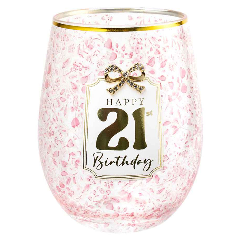 21st Birthday pretty bow stemless glass 560ml for birthday gifting