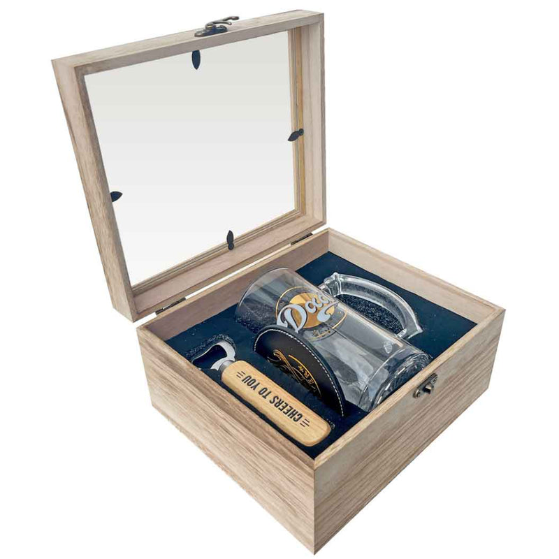 Best Dad Ever 490ml stein wood box gift set with bottle opener and coaster