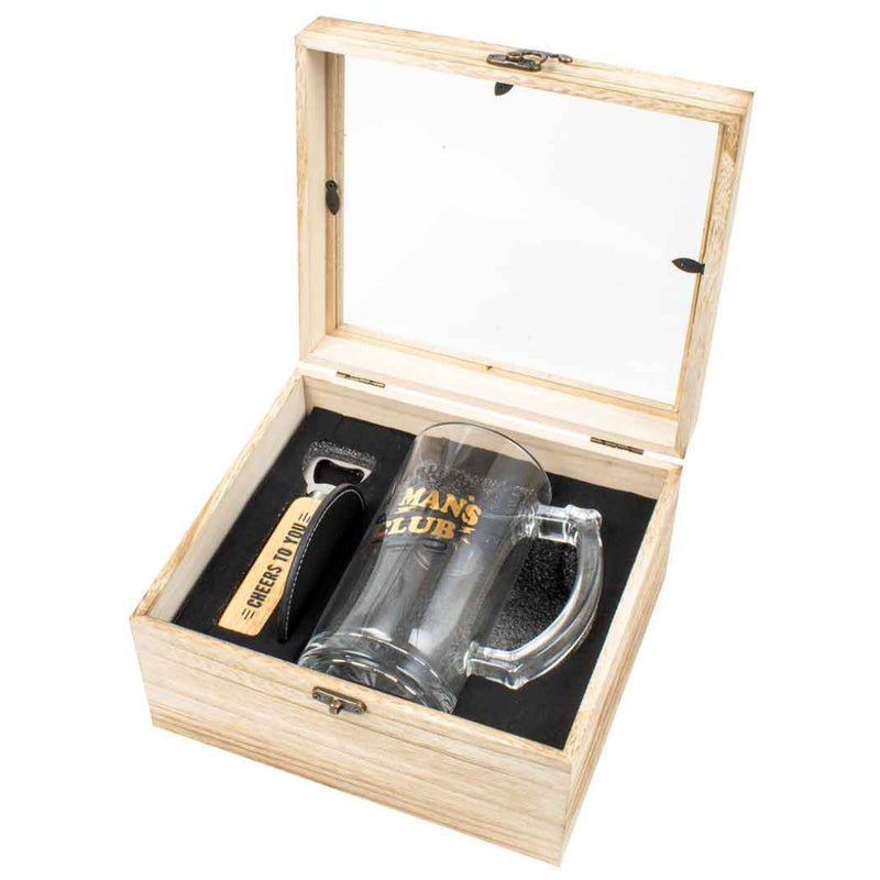 Gumpy Old Mans Club 490ml stein wood box gift set with bottle opener and coaster