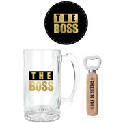 The Boss 3 Pc Wood Box Gift Set 490ml Stein Bott Opener Coaster image 2 – thumbnail