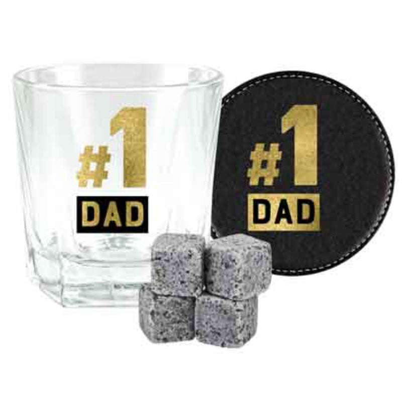 #1 Dad 3 Pc Wood Box Gift Set 270ml Spirit 4 Stones Coaster image 2