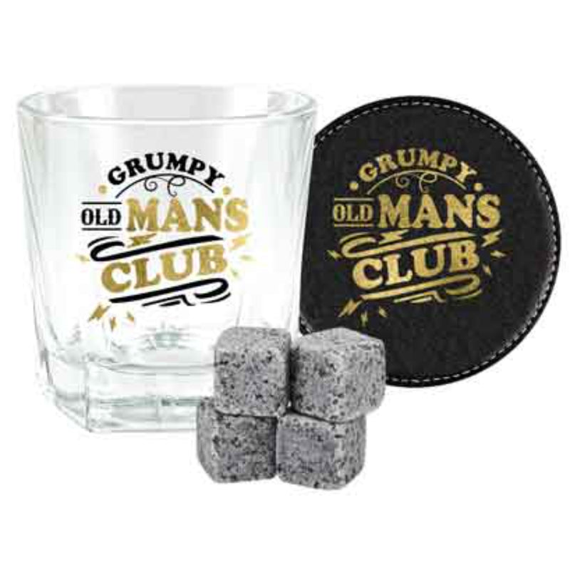 Grumpy Old Mans Club 3 Pc Wood Box Gift Set 270ml Spirit 4 Stones Coaster image 2