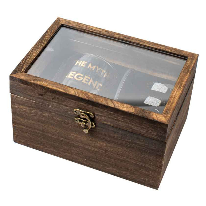 The Man The Myth Legend 3 Pc Wood Box Gift Set 270ml Spirit 4 Stones Coaster image 3