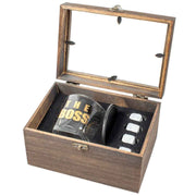 The Boss 270ml spirit glass wood box gift set with stones and coaster – thumbnail