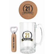 Happy 21St Birthday 3 Pc Gift Set 490ml Stein Bottle Opener Coaster image 2 – thumbnail