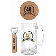 Happy 40Th Birthday 3 Pc Gift Set 490ml Stein Bottle Opener Coaster image 2 – thumbnail