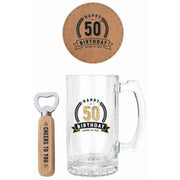 Happy 50Th Birthday 3 Pc Gift Set 490ml Stein Bottle Opener Coaster image 2 – thumbnail