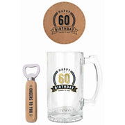 Happy 60Th Birthday 3 Pc Gift Set 490ml Stein Bottle Opener Coaster image 2 – thumbnail
