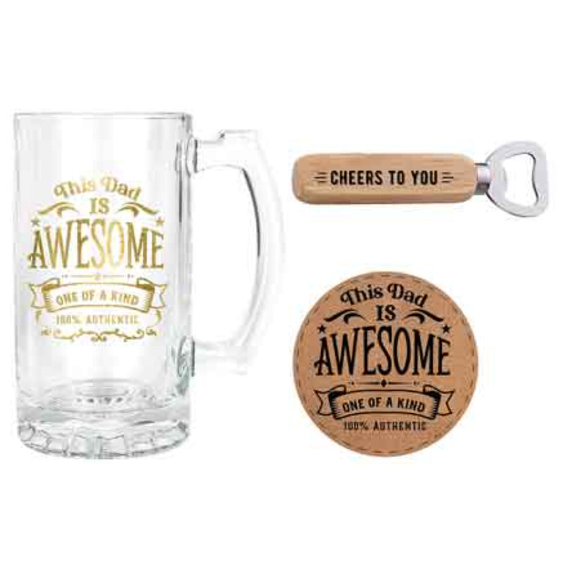 Dad 3 Pc Gift Set 490ml Stein Bottle Opener Coaster image 2