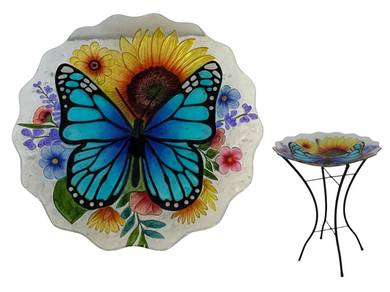 Sunflower glass and metal bird feeder