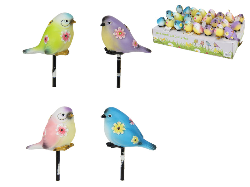 Bird Garden Stake 4 Assorted 12cm