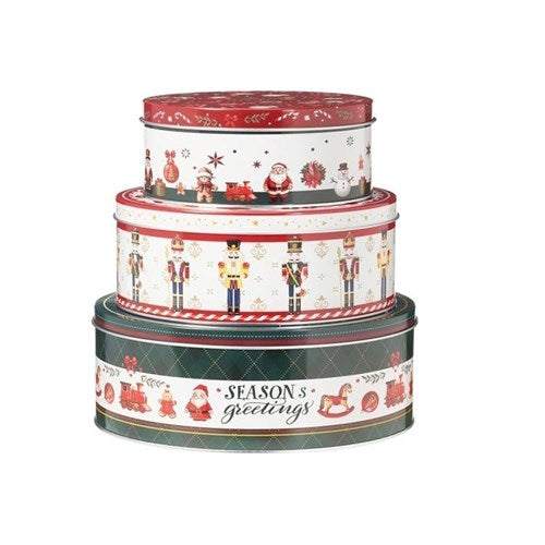 round metal cookie tin set small medium large