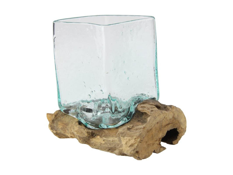 Square Glass Bowl on Driftwood 13x16cm