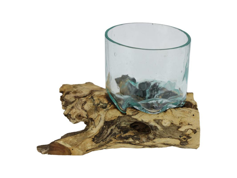 Glass Bowl on Driftwood Base 16x20cm
