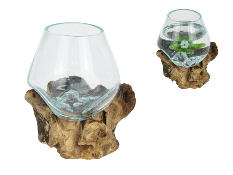 Hand Blown Glass on Driftwood 13x8x12cm