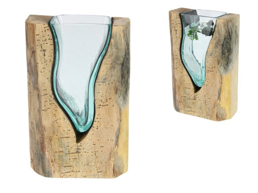 Molten glass vase on driftwood base small