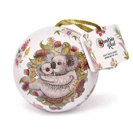 Christmas koala bauble tin with rock candy