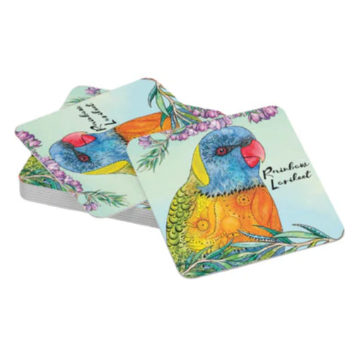 Australian parrot illustrated coasters