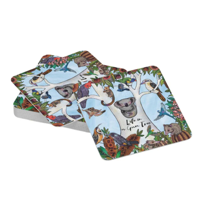 Gum tree wildlife illustrated coasters