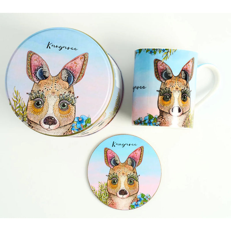 Banksia Red Kangaroo mug and coaster in a collectable tin image 3