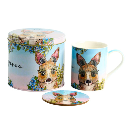 Kangaroo mug and coaster gift set in tin