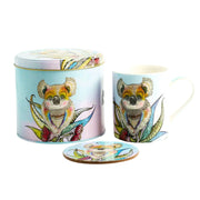 Koala mug and coaster set in collectable tin