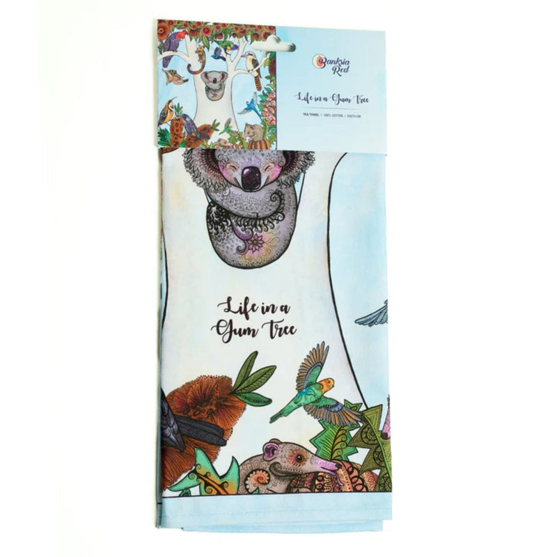 Gum tree wildlife tea towel