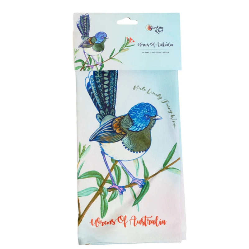 Wrens of Australia illustrated tea towel