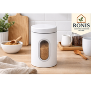 White kitchen canister with viewing window for tea coffee sugar – thumbnail