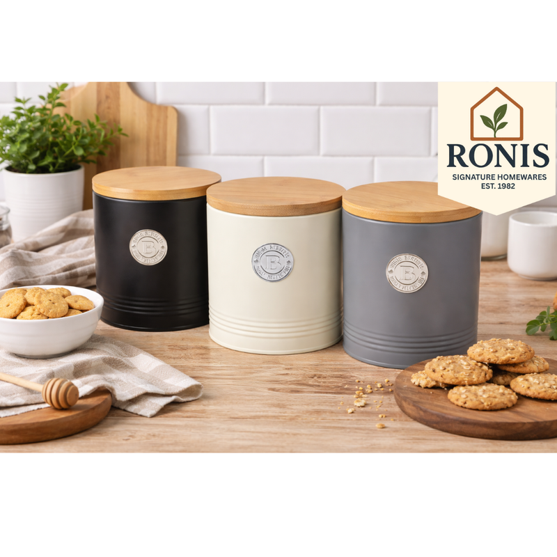 Biscuits Caninster Embossed Line Bamboo Lid Grey 16x19cm
