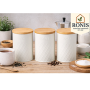 White round diamond texture kitchen canisters with wood lids – thumbnail