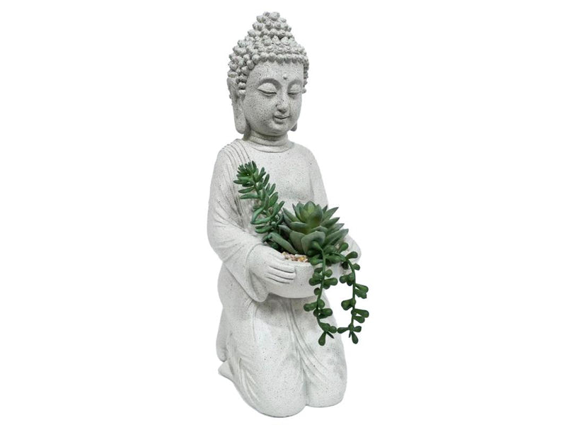 Kneeling Buddha planter with succulent bowl 37cm