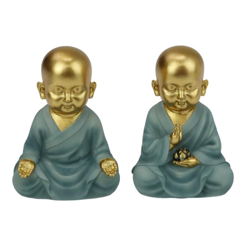 9cm small sitting monk figurine sage blue