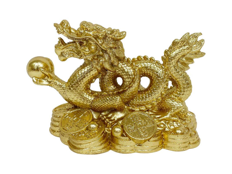 Gold Chinese Dragon On Money Base 19cm