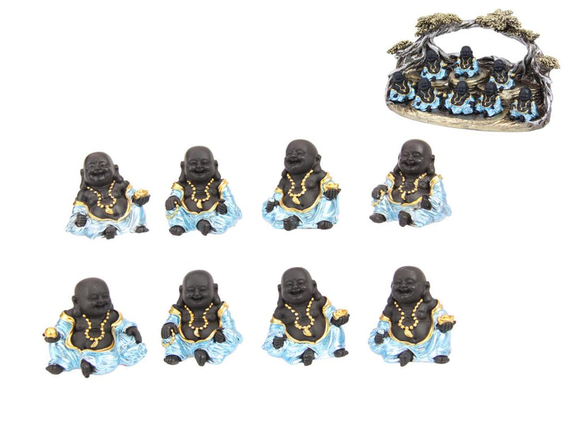 Miniature blue Laughing Buddha figurine