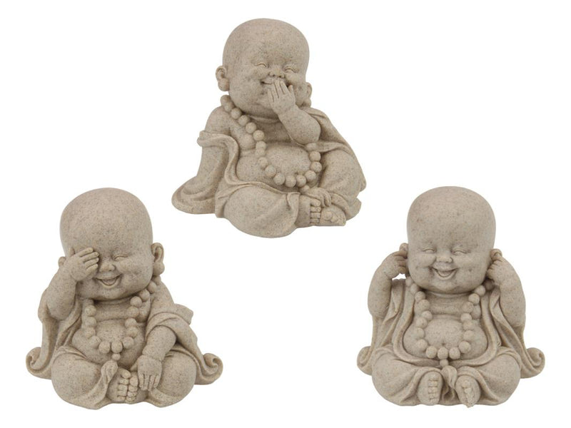 Wise Buddha in Natural Finish 3 Assorted 13cm