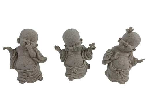 Happy Buddha in Natural Finish 3 Assorted 16cm