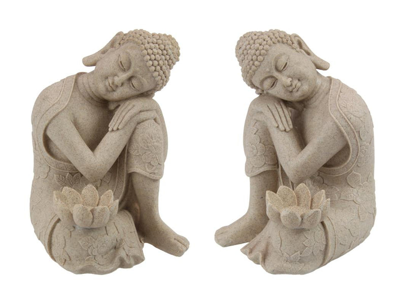 Sitting Buddha statue with lotus tealight holder