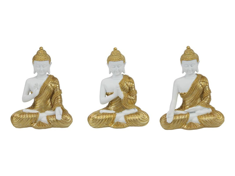 Sitting White & Gold Buddha 3 Assorted 12cm