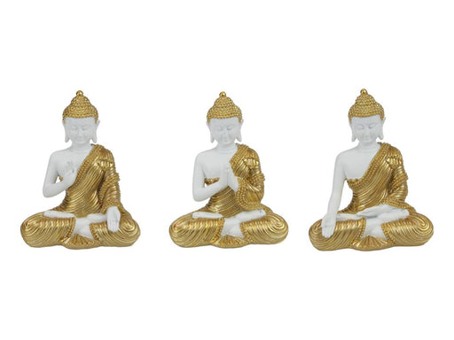 Sitting White & Gold Buddha 3 Assorted 12cm