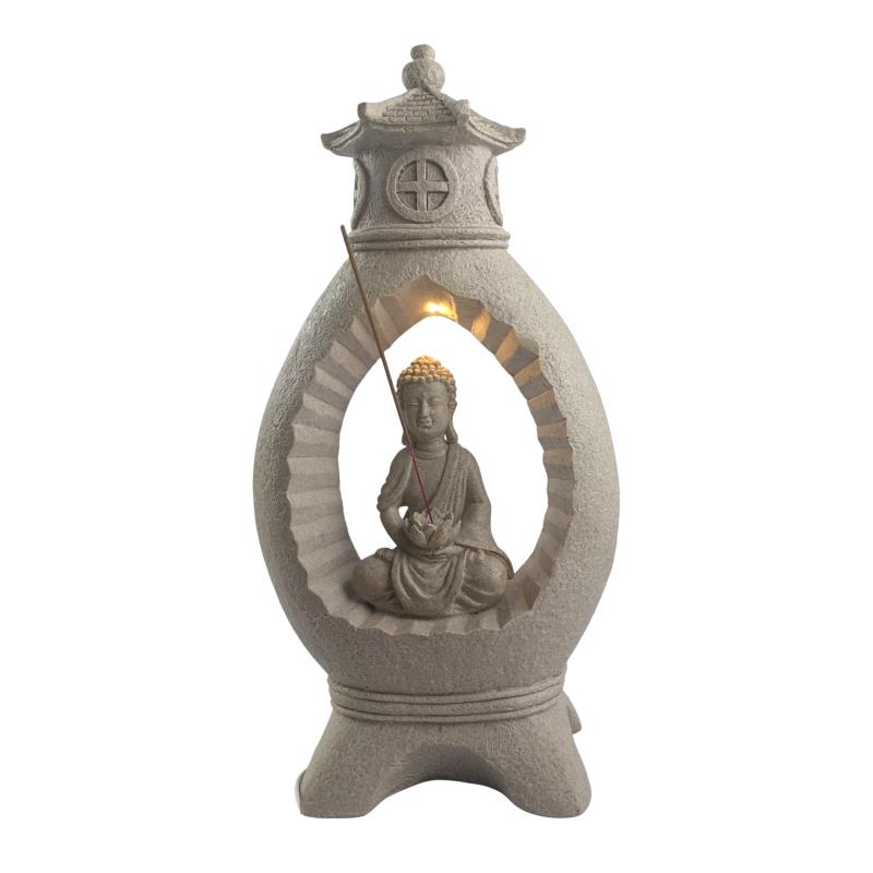 Meditating Buddha in temple with light 42x22cm