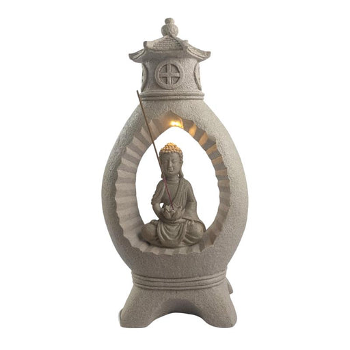 Meditating Buddha in temple with light 42x22cm
