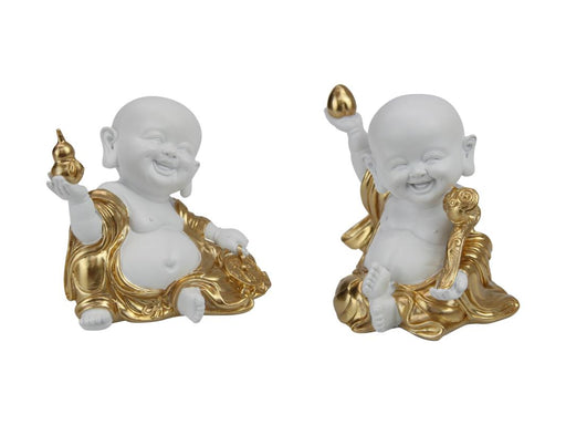 White/Gold Happy Buddha Monks 2 Assorted 13cm
