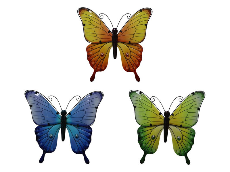 45CM METAL/GLASS BUTTERFLY WALL ART 3 AS