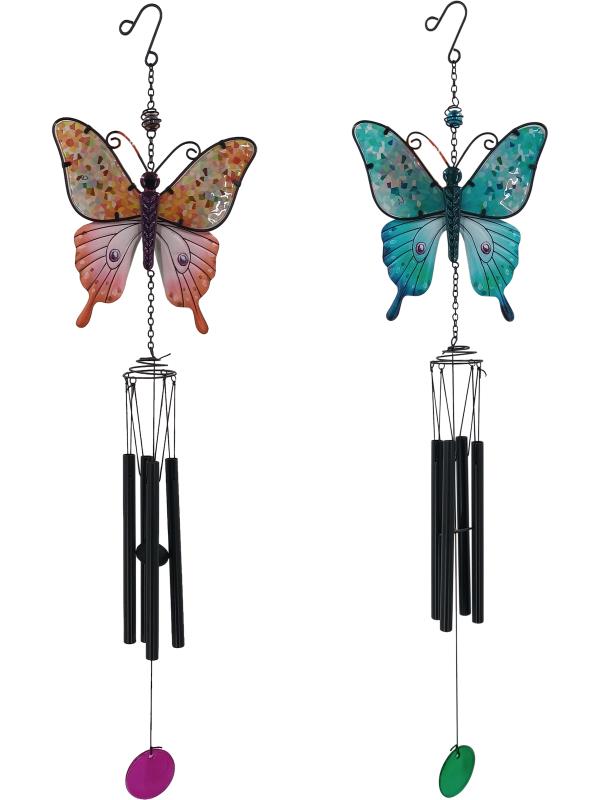 Metal/Glass Butterfly Wind Chime 2 Assorted 80cm