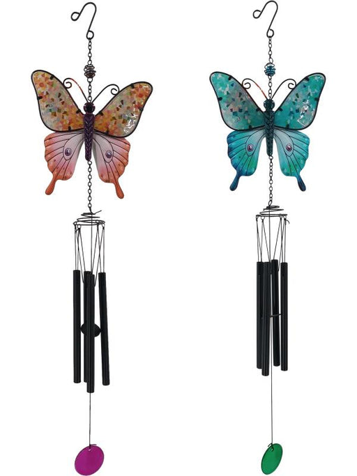 Metal/Glass Butterfly Wind Chime 2 Assorted 80cm